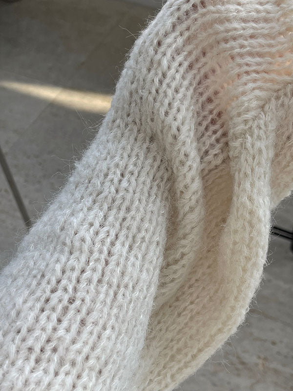 Casual Loose Long Sleeves Split-Side Solid Color High-Neck Sweater Tops