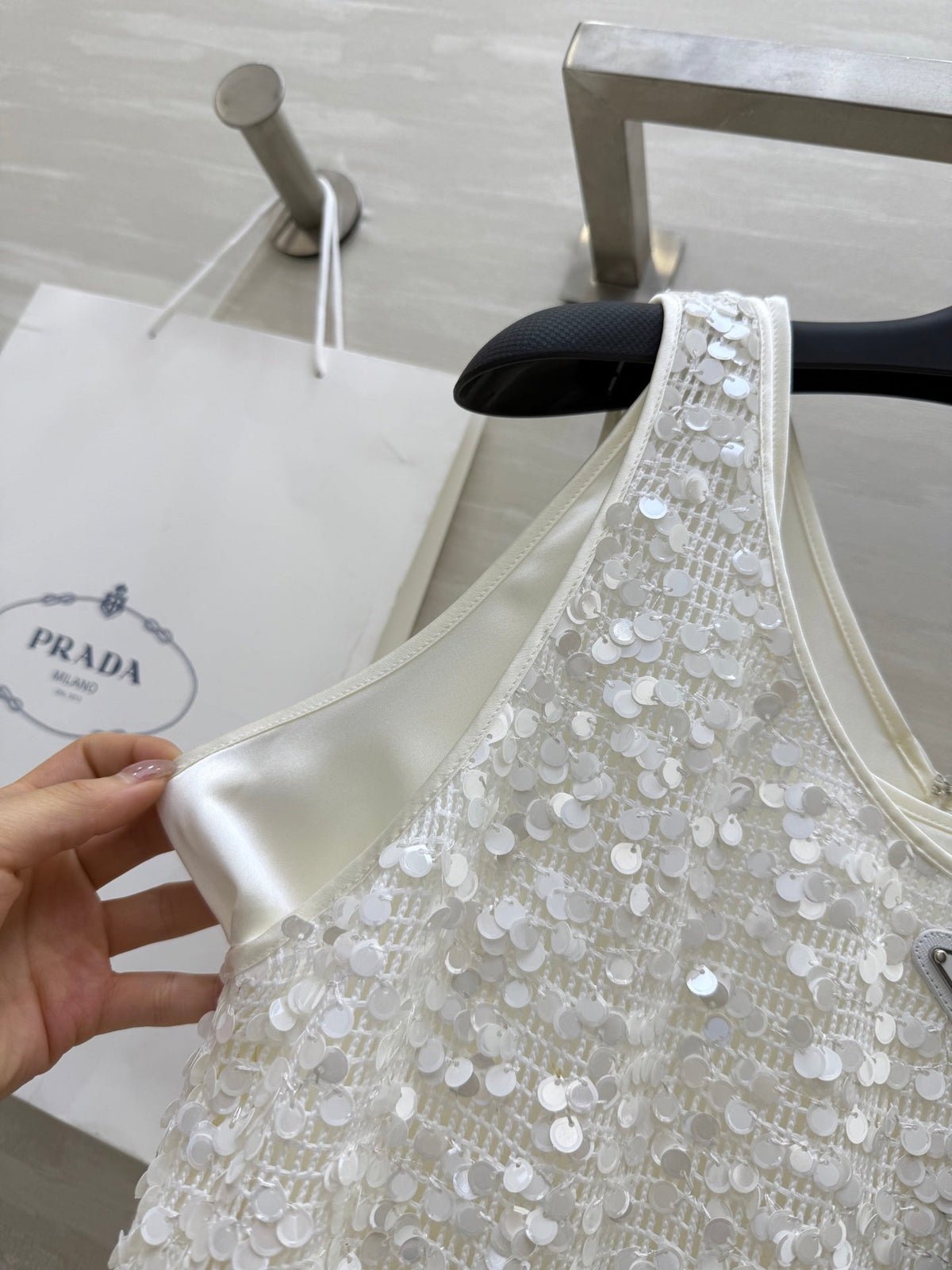Prada 25 Sequin Vest Dress White Polyester
