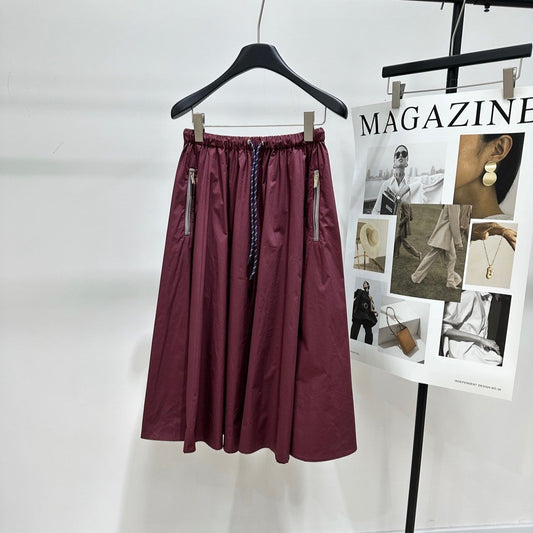 Miu Long Skirt Burgundy Windproof Fabric 349732