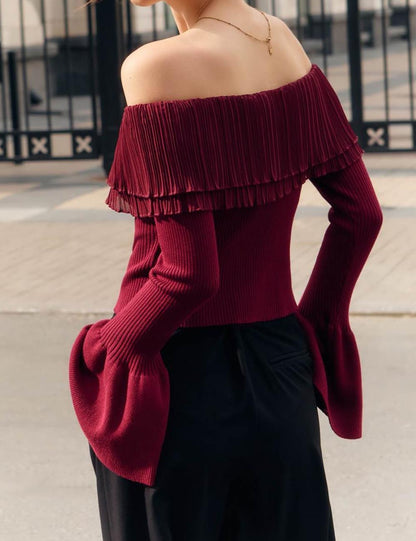 Elegant Off Shoulder Long Sleeve Knit Sweater