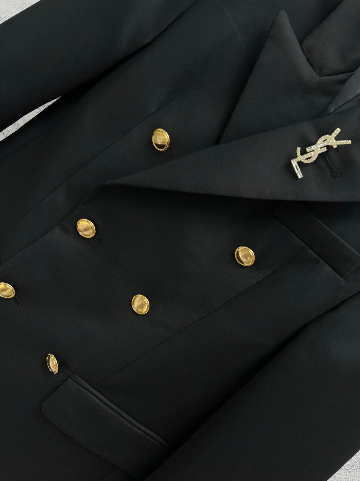 YSL 25 Double-breasted Suit Jacket Black Cotton Polyester