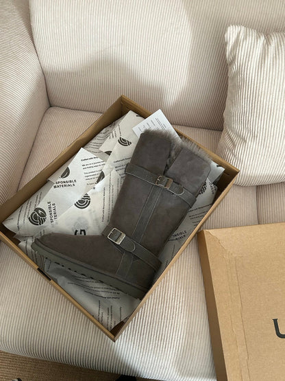 UGG Platform Foldable Tall Boots Grey Suede Shearing