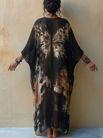 Bohemian Butterfly-print Flowy Maxi Dress