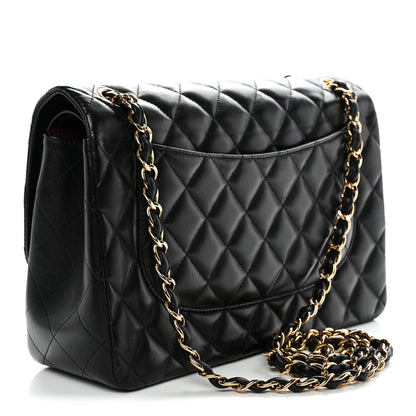 Lambskin Quilted Jumbo Double Flap Black