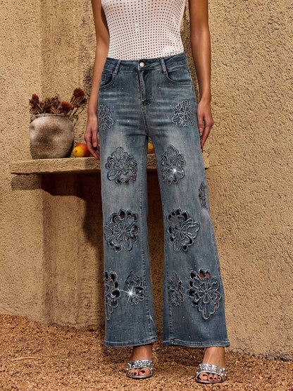 Lavinia Flower Rhinestone Straight Jeans