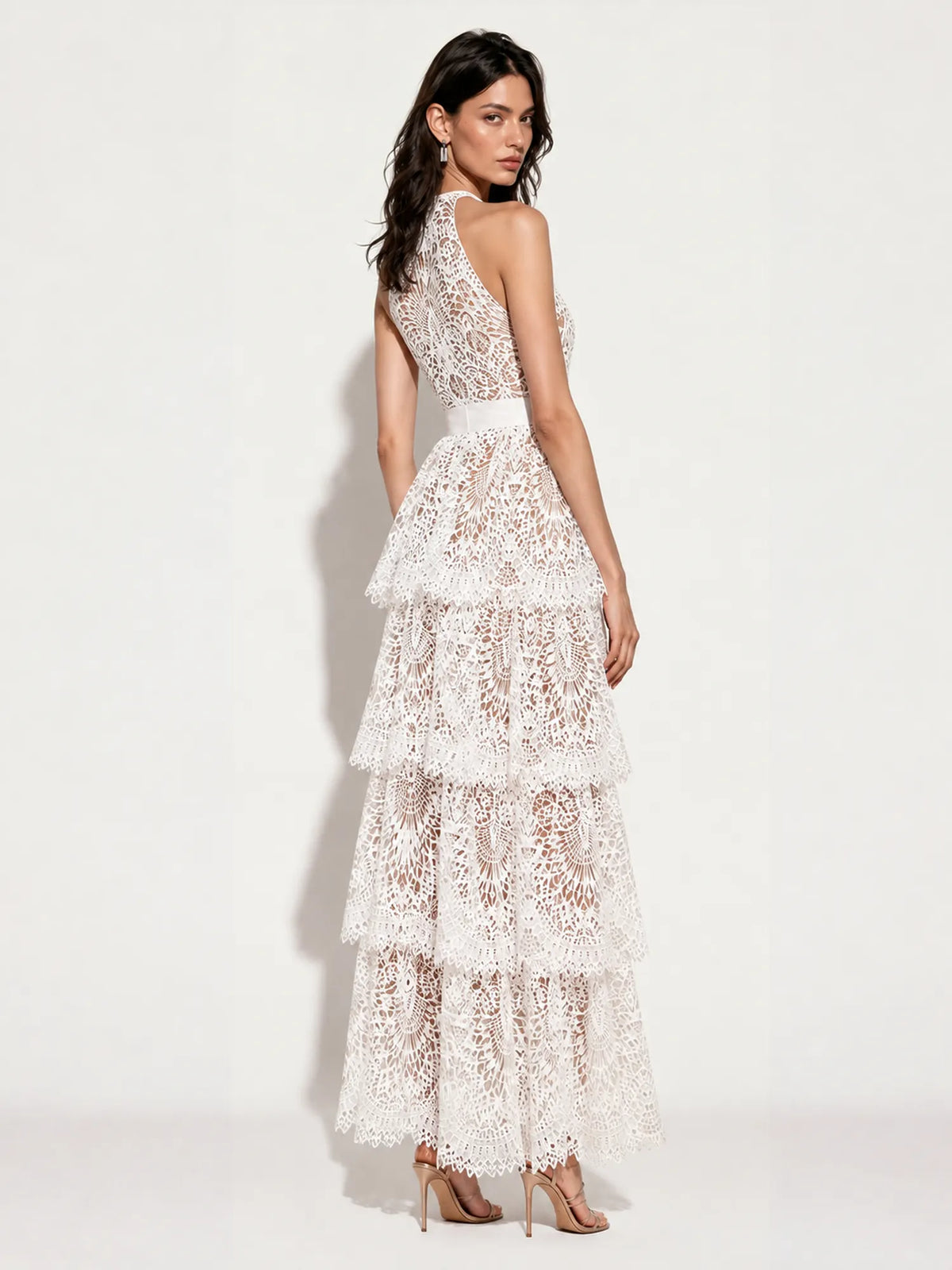 Amabel Lace-Embroidered Cut-Out Halter Maxi Dress