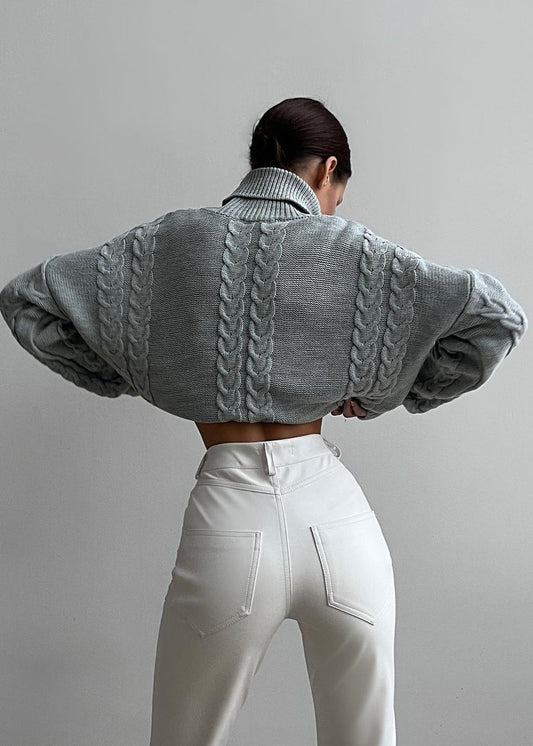 Cable Knit Cropped Turtleneck Sweater Chunky Knit