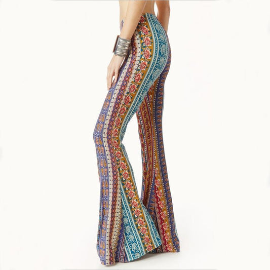 Tight-Fitting Buttocks Retro Rose Print Big Flared Pants