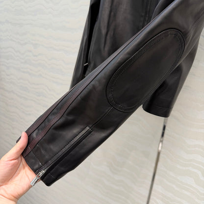 Miu SS26 Nappa Leather Jacket Stripes Black Lambskin 351110