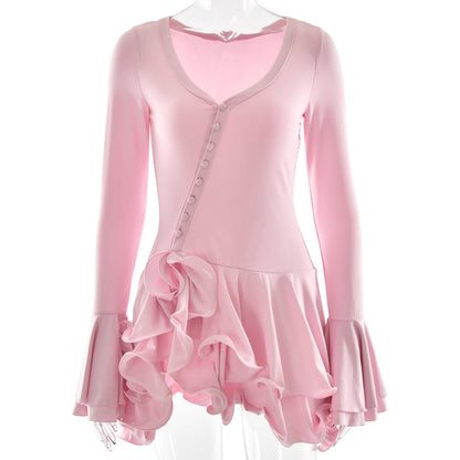 Flare Sleeve Ruffle Bodycon Mini Dress