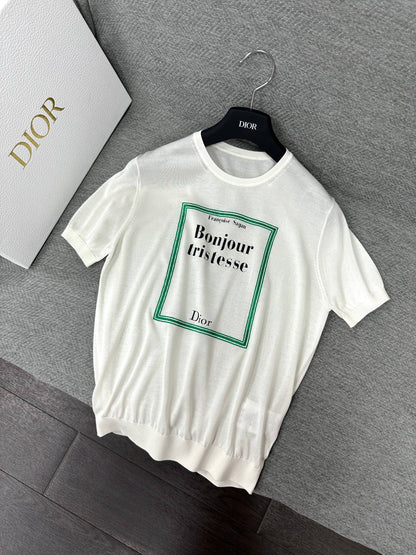 CD Book Cover Short-Sleeved Sweater White Green Silk 349496