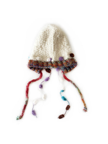 Haila - Winter Knitted Beanie with Pompom &amp; Tassel Braids
