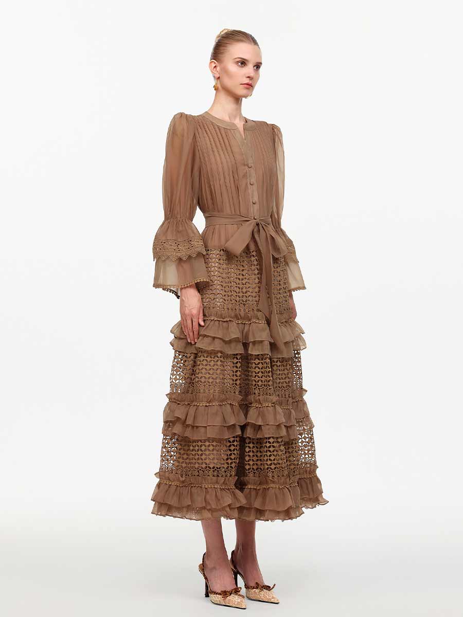 Katherine Elegant Ruffle Edge Midi Dress