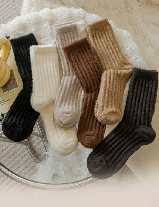 Solid Color Thicken Cashmere Plush Crew Socks
