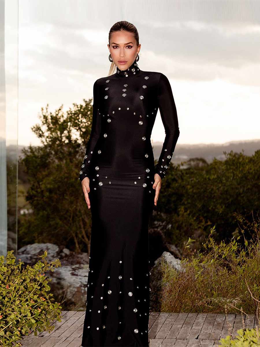 Solange Metal Rivet Maxi Dress
