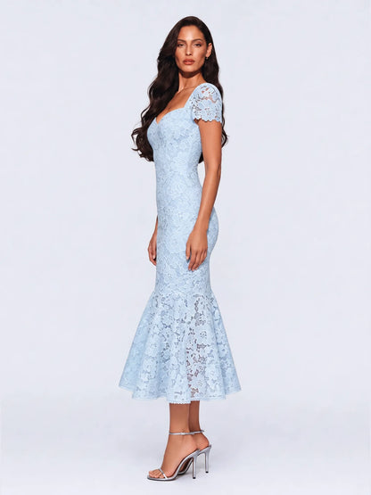 Indira Lace Square Neck Mermaid Midi Dress