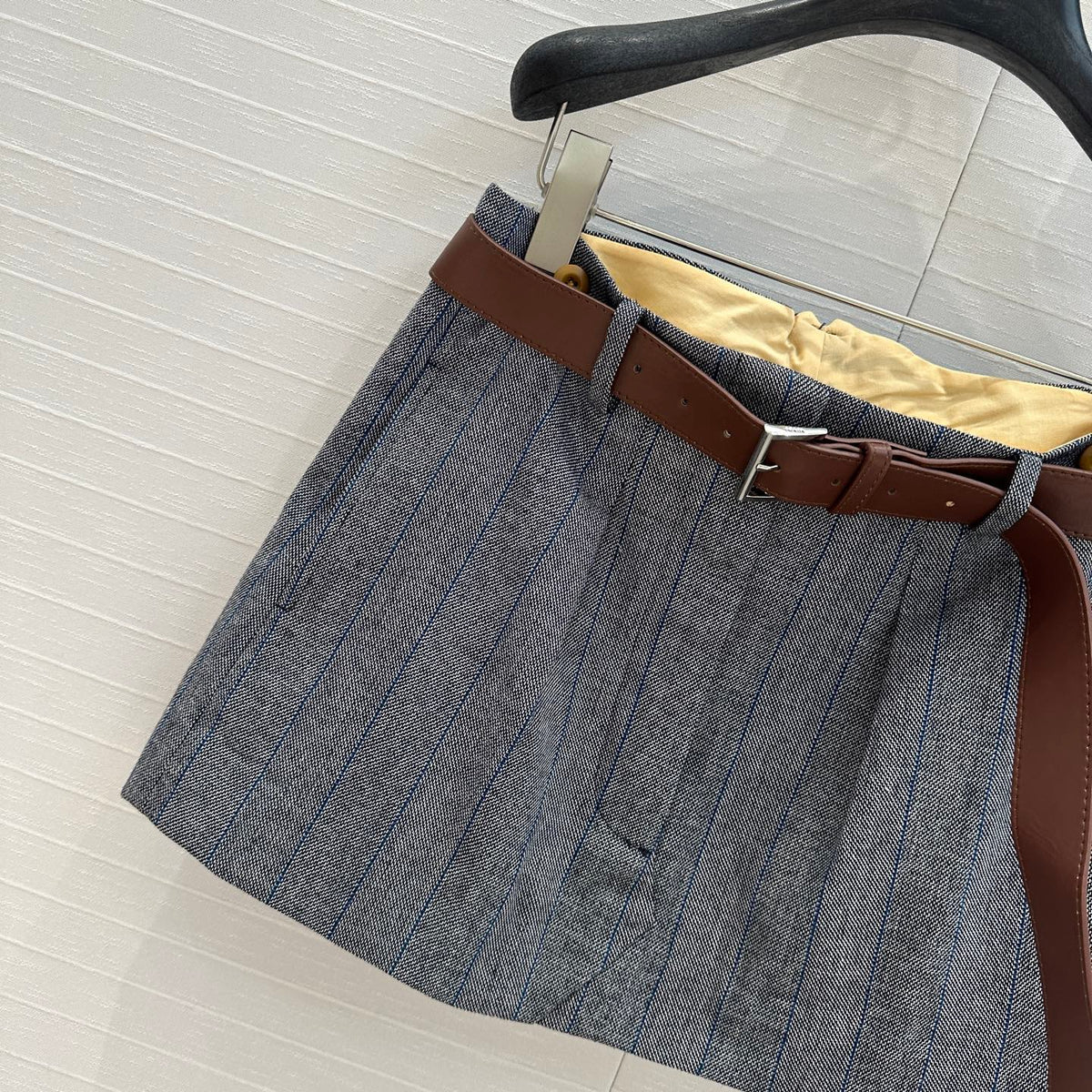 Prada Striped Suit Skirt Gray Wool Polyester