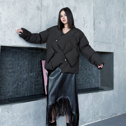 Asymmetrical V-Neck Cotton Jacket