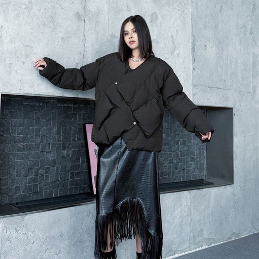 Asymmetrical V-Neck Cotton Jacket