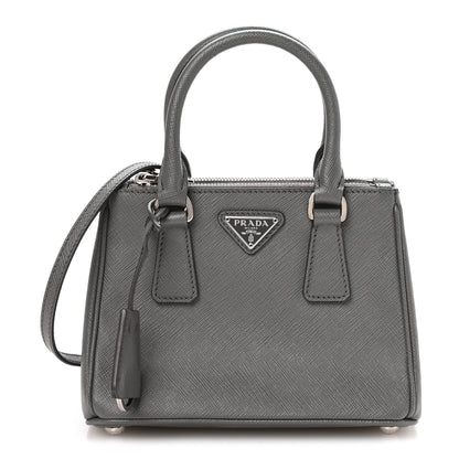 Saffiano Micro Galleria Double Zip Tote Marmo