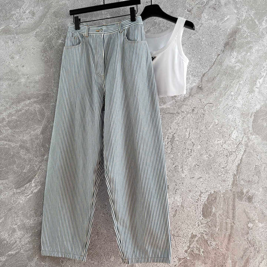 Prada Striped Pants Blue mix White Cotton