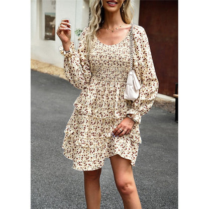 Floral Square Neck Long Sleeve Dress