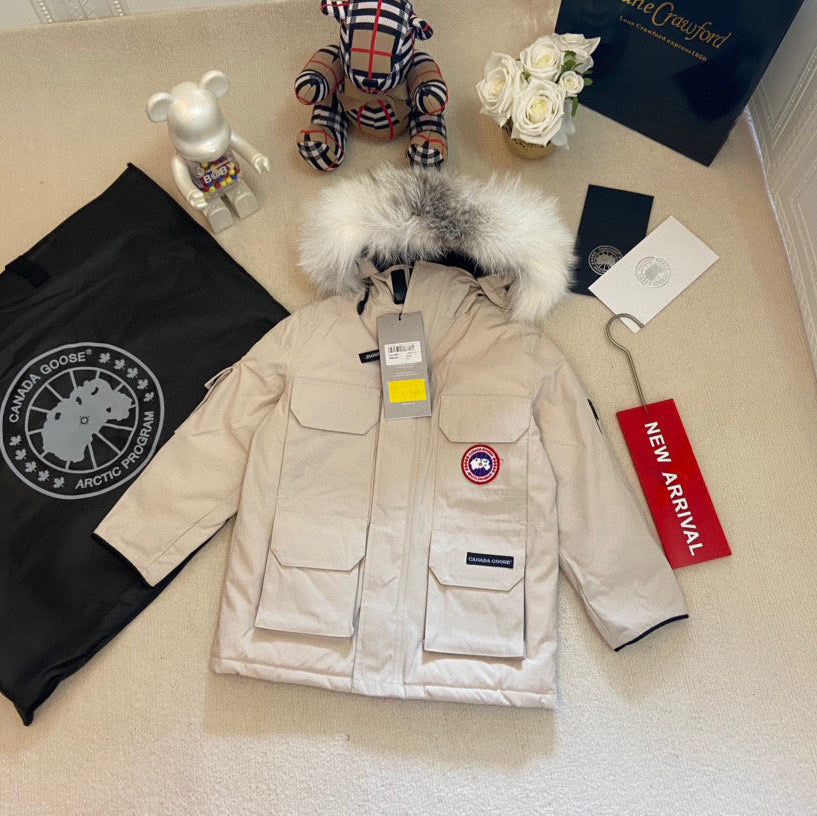 Canada Goose Children Jacket Wolf Fur Off White Polyester Cotton