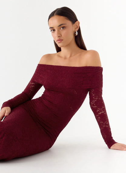 Yours Always Lace Maxi Dress - Merlot