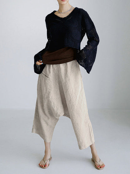Loose Ninth Pants Elasticity Solid Color Casual Pants Bottoms