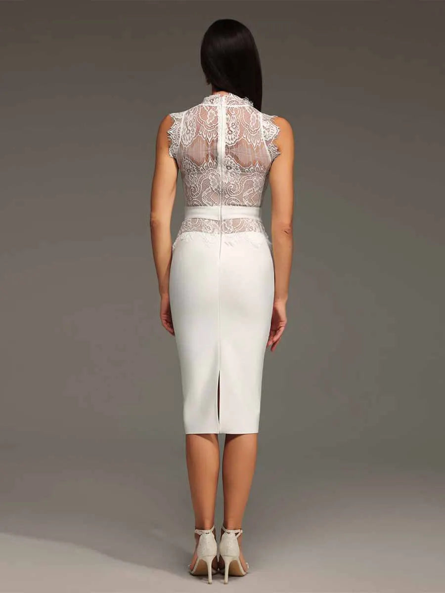 Delilah Stand Collar Lace Bandage Mini Dress