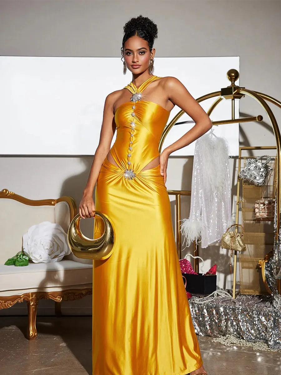 Panya Crystal Cutout Satin Maxi Dress