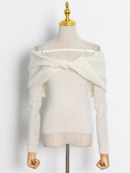 Original Stylish Off-The-Shoulder Long Sleeves Sweater Top