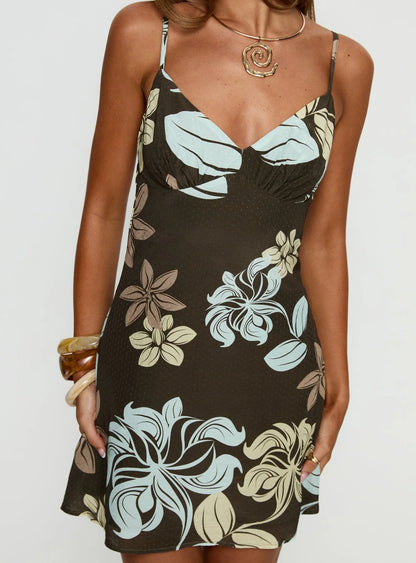 Jaye Mini Dress Brown / Blue Floral