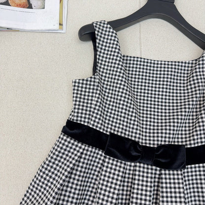 Celine 25 Bow Dress Black mix White Polyester Cotton 607798