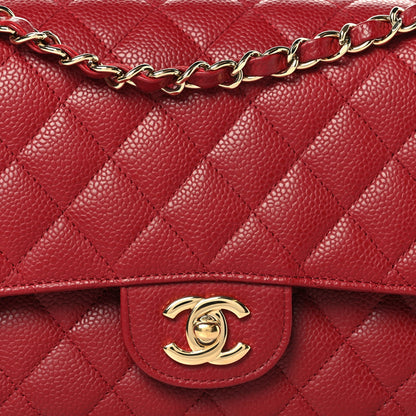 Caviar Quilted Medium Double Flap Red