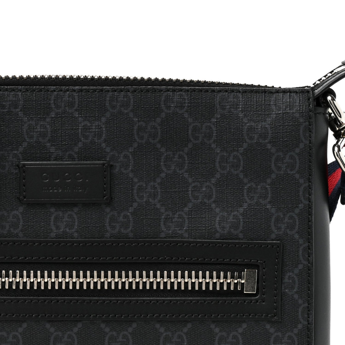 GG Supreme Monogram Appia Calfskin Web Flat Messenger Bag Black Grey