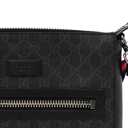 GG Supreme Monogram Appia Calfskin Web Flat Messenger Bag Black Grey