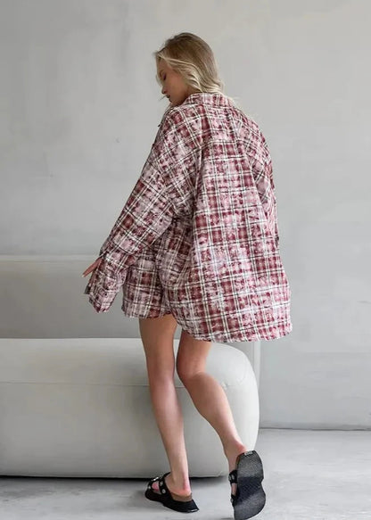 Oversized Plaid Shirt Soft Breathable Fabric