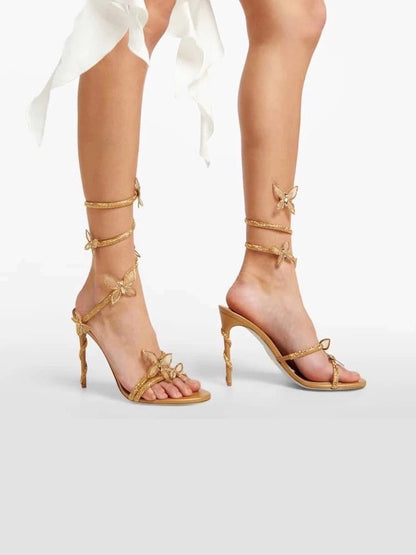 Ramona Rhinestone Stiletto Sandals with Butterfly Embellishment