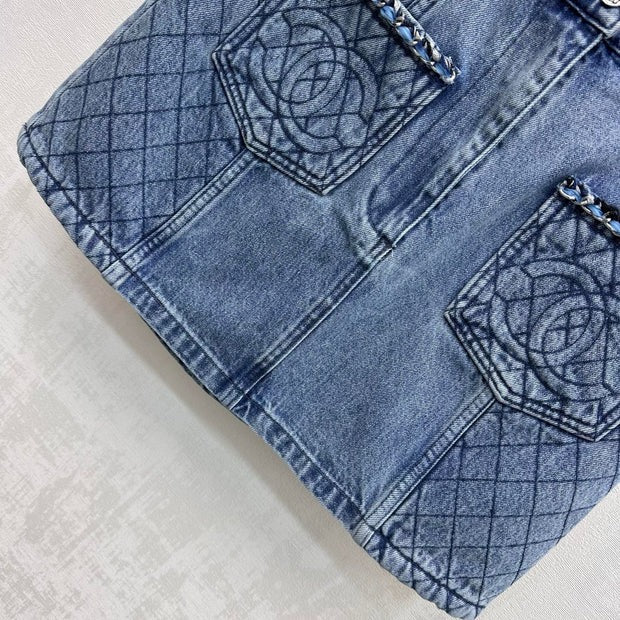 Chanel 2026 Denim Midi Skirt Blue Cotton 356137