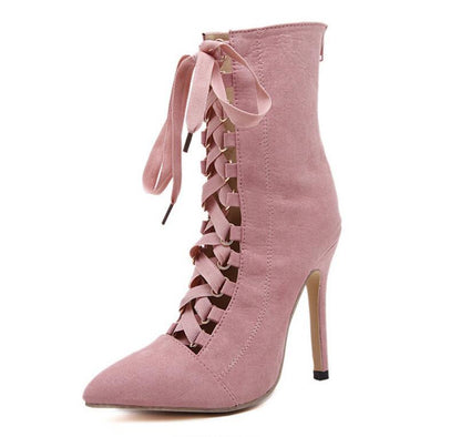 Solid Color Autumn High Heel Bandage Shoes