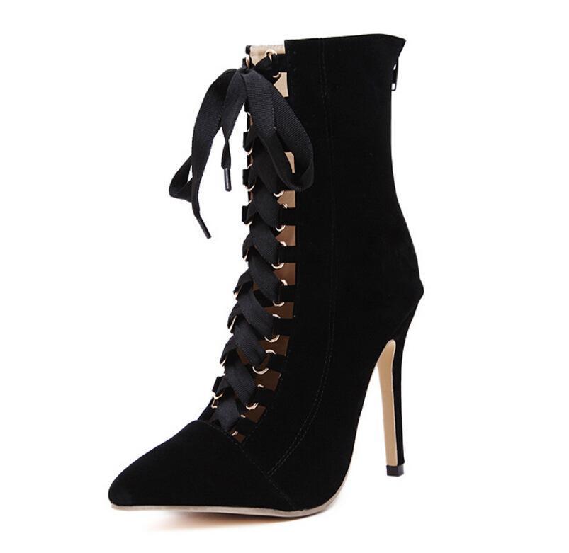 Solid Color Autumn High Heel Bandage Shoes