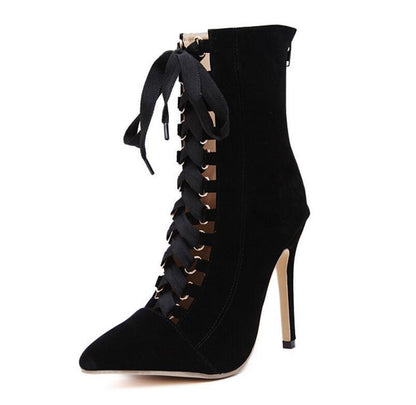 Solid Color Autumn High Heel Bandage Shoes