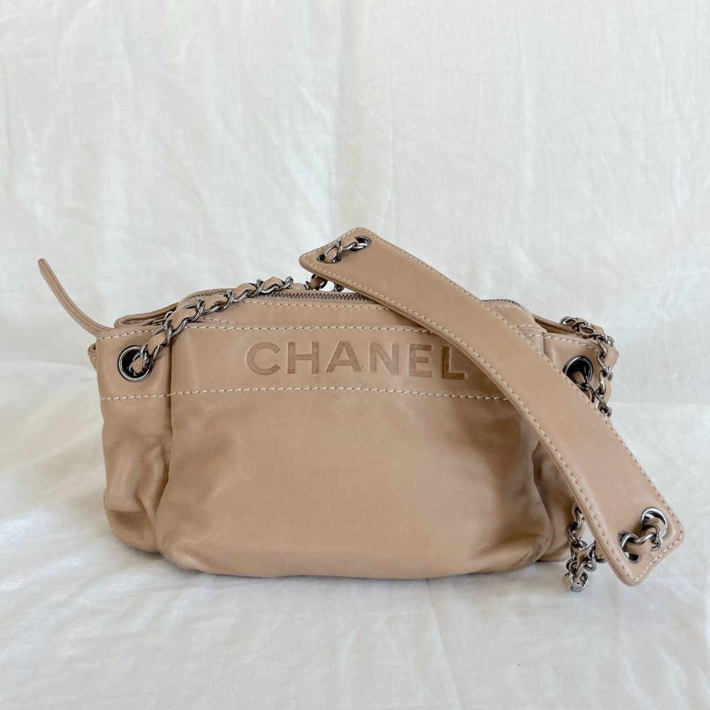 Chanel Tan Leather Accordion Zipper bag