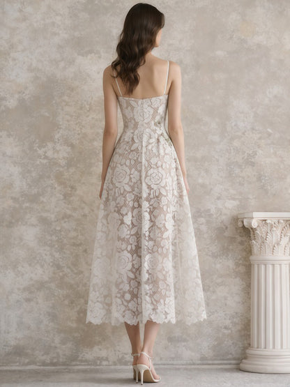 Paisley Floral Embroidered Lace Midi Dress