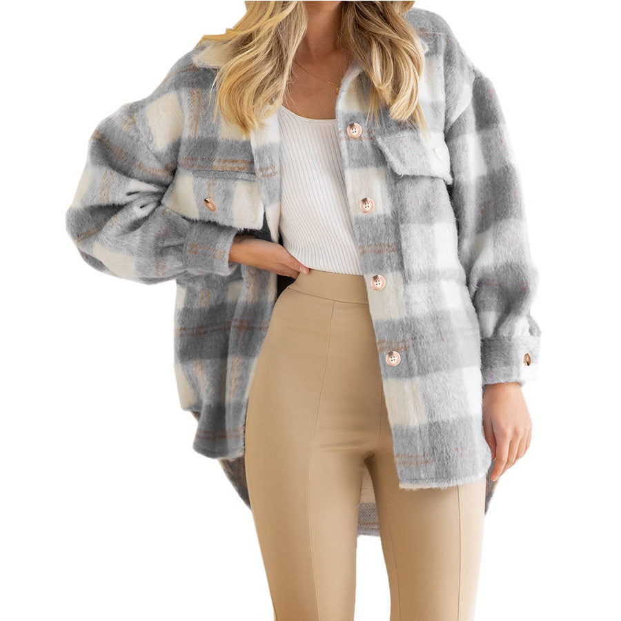 Plaid Mohair Wool Coat