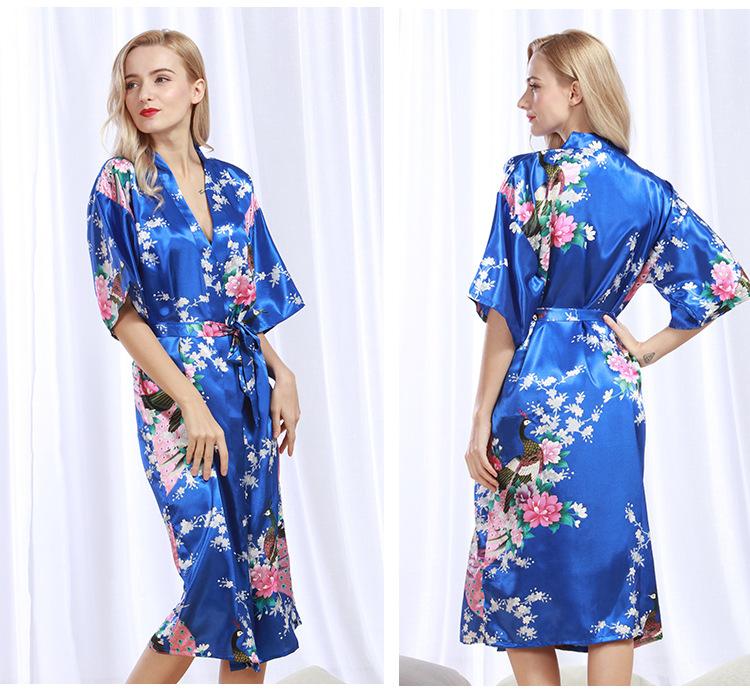 Peacock Nightgown Bathrobe Sexy Cardigan Silk Pajamas Women'S Summer Home Wear 1