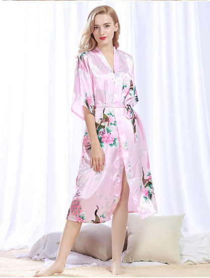 Peacock Nightgown Bathrobe Sexy Cardigan Silk Pajamas Women'S Summer Home Wear 2