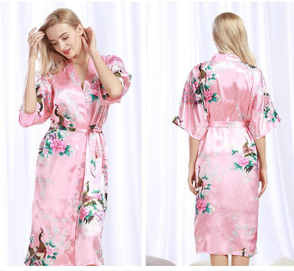 Peacock Nightgown Bathrobe Sexy Cardigan Silk Pajamas Women'S Summer Home Wear 3