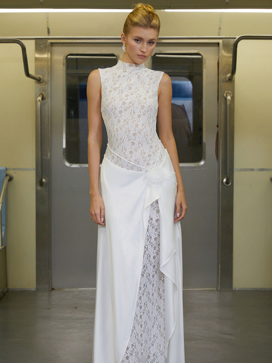 Audrey Asymmetrical Floral Lace Maxi Dress